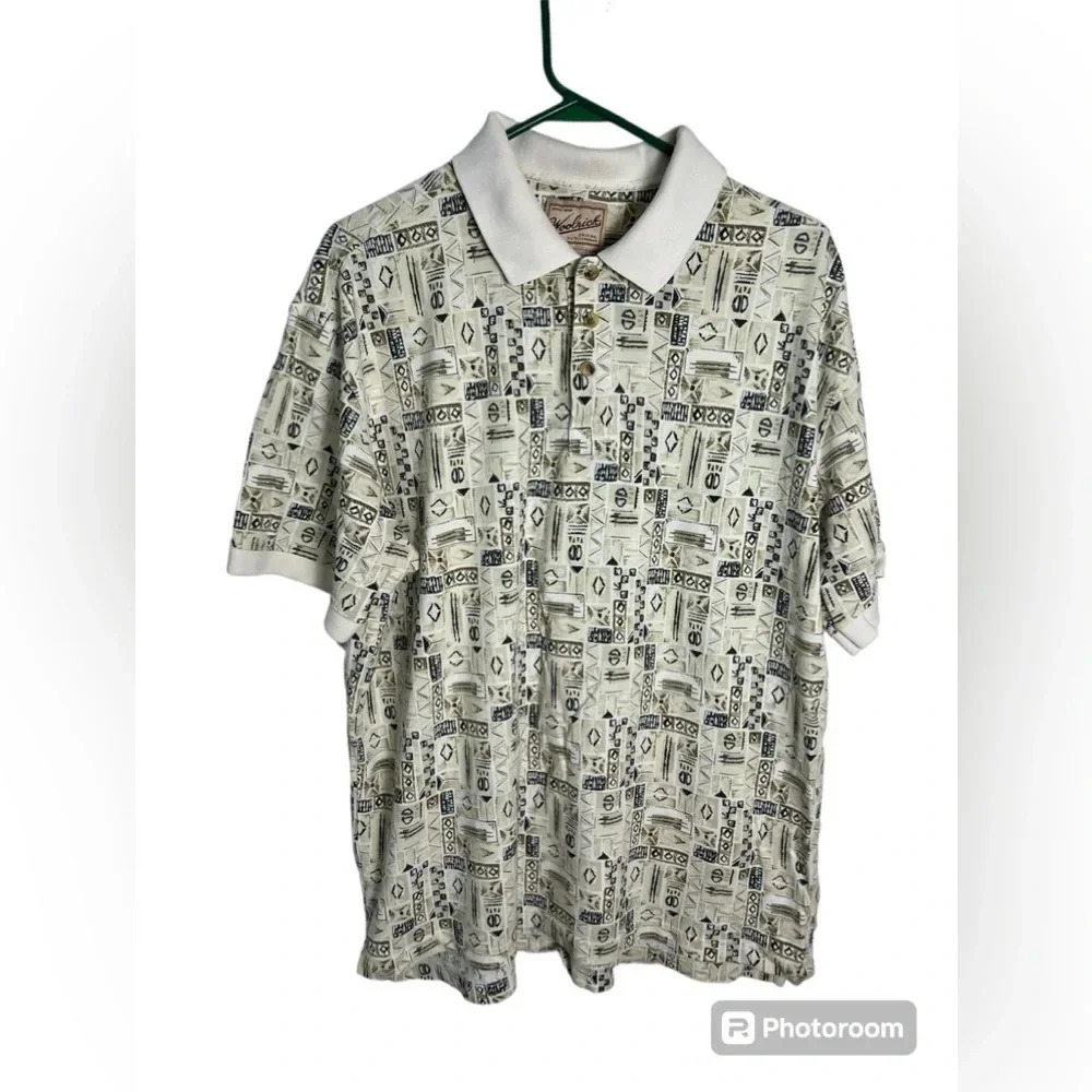 Woolrich Men’s XL Cream patterned Short Sleeve Polo